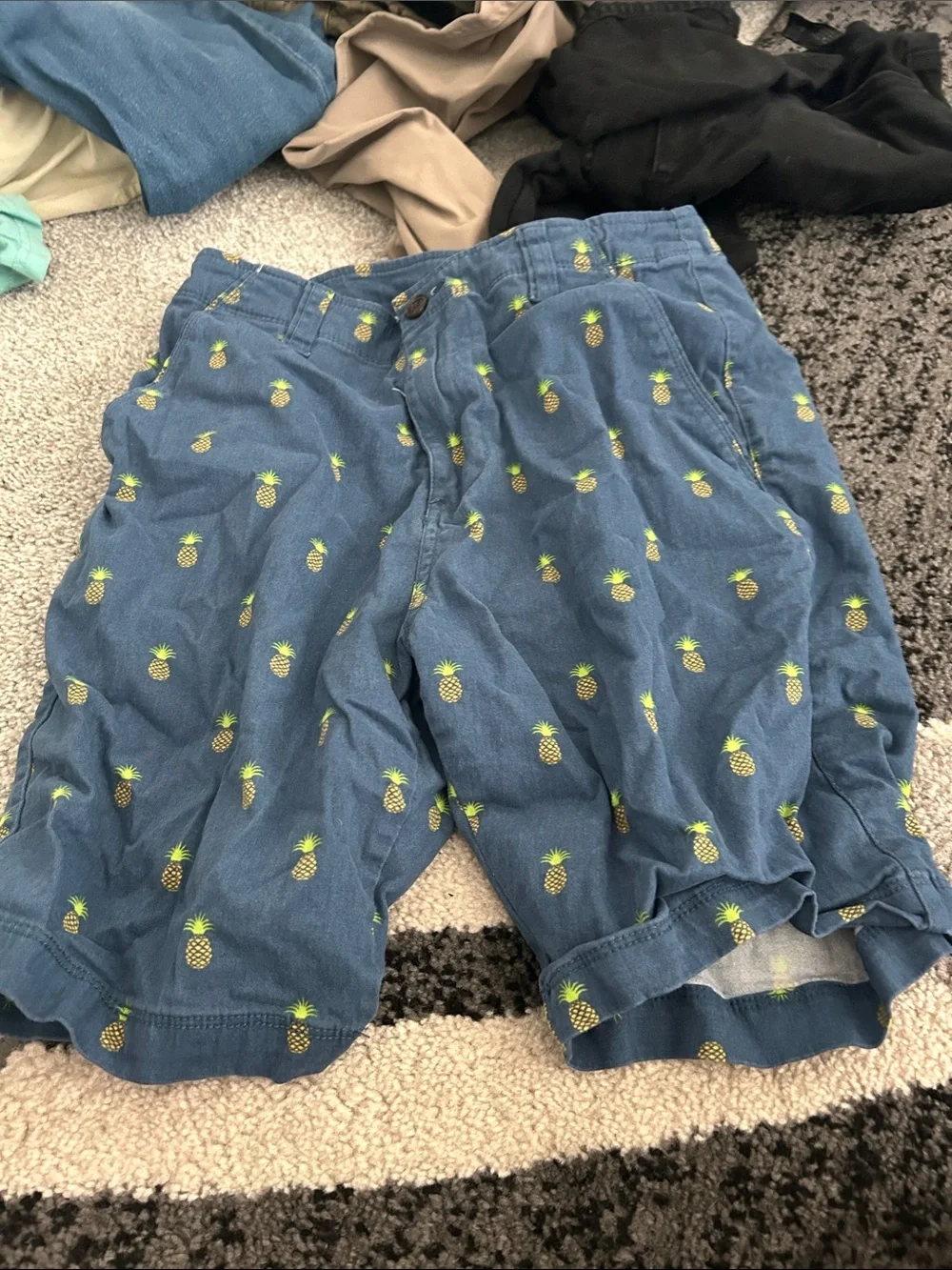 Men's Pineapple Print Blue Cotton Shorts Size 30